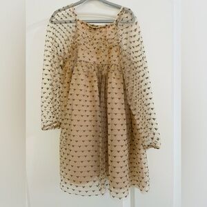 Zara Kids Dress with Heart Pattern in Cream and Brown